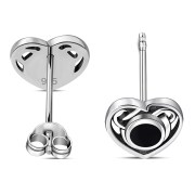 Black Onyx Celtic Love Heart Sterling Silver Stud Earrings - e366
